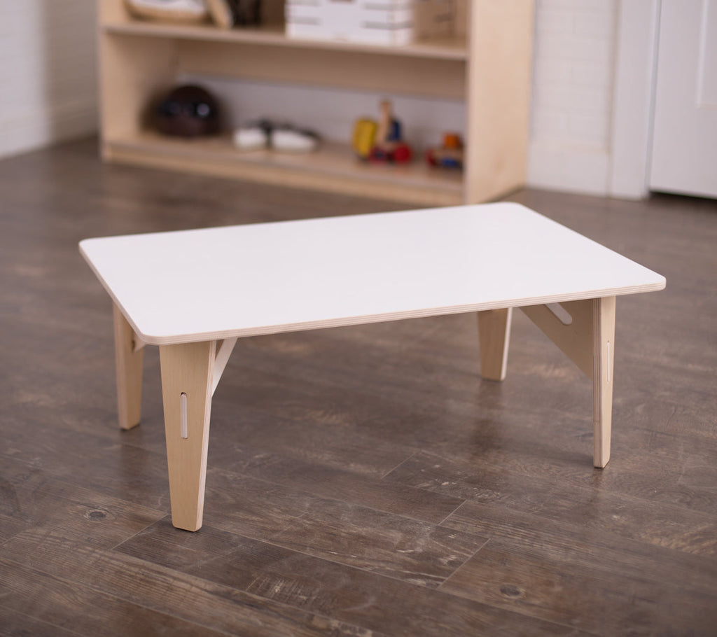 20x30in white laminate rectangular table, 12in high legs.