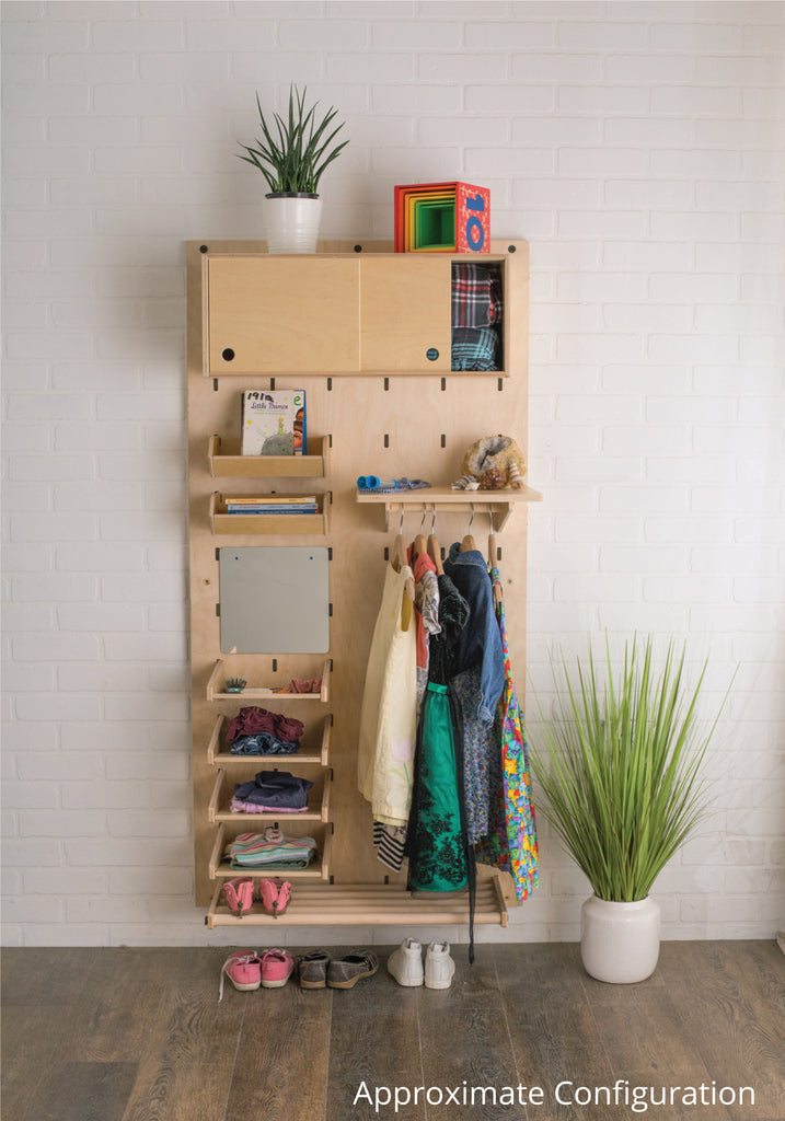 A children's wardrobe Makerwall with shoes and clothes