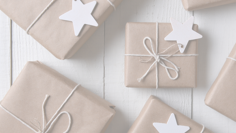 Packages wrapped with star-shaped cards