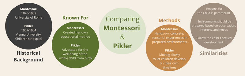 Comparison graphic between Montessori and Pikler