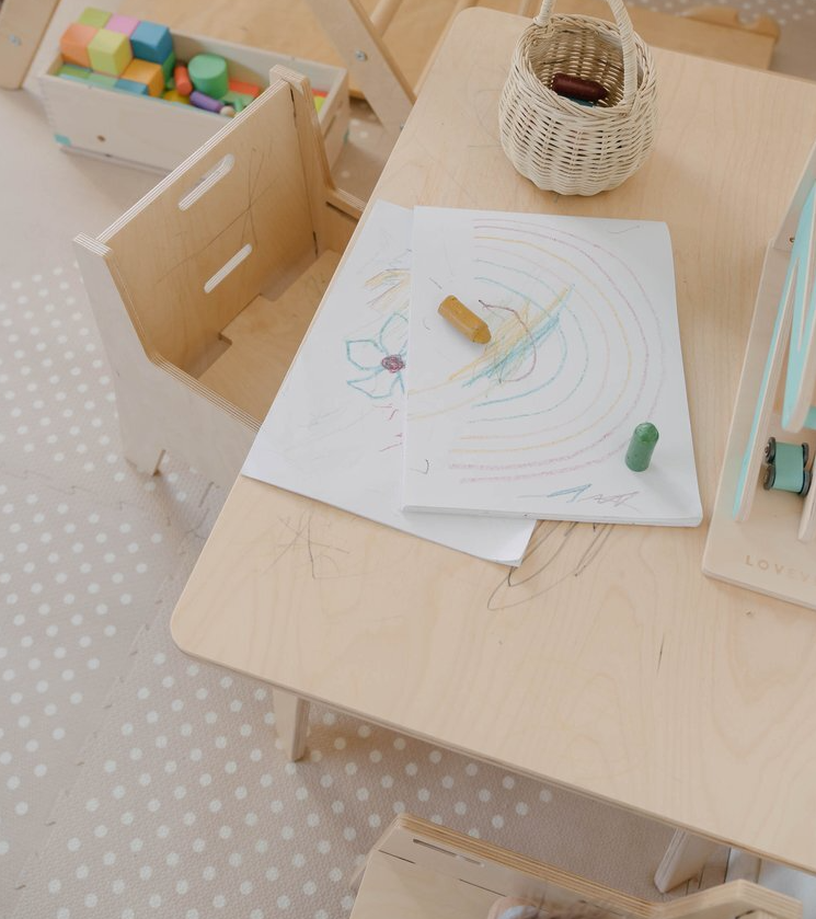Coloring page on top of a kids table