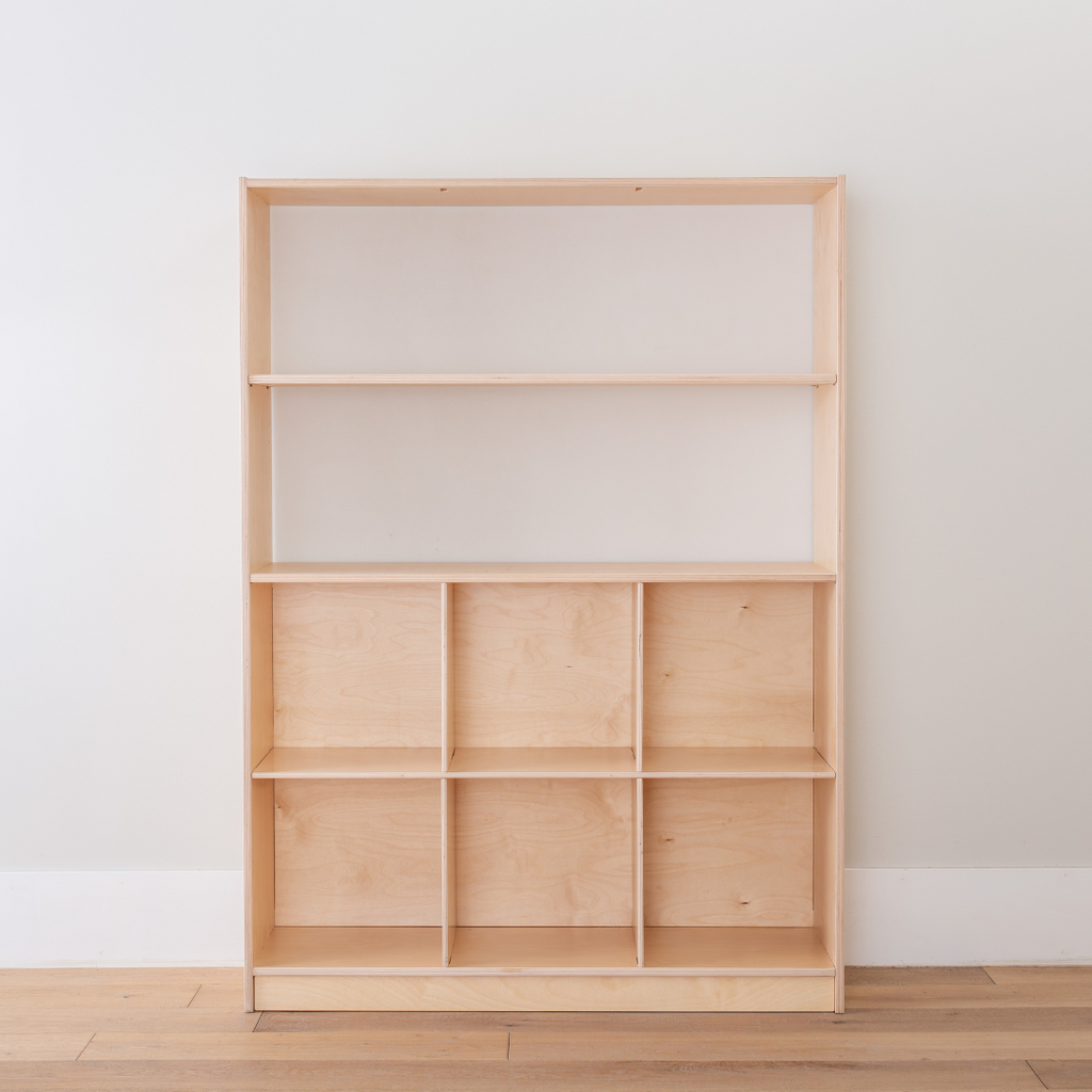 a toy shelf with the cube shelves on the bottom and the shelves on top