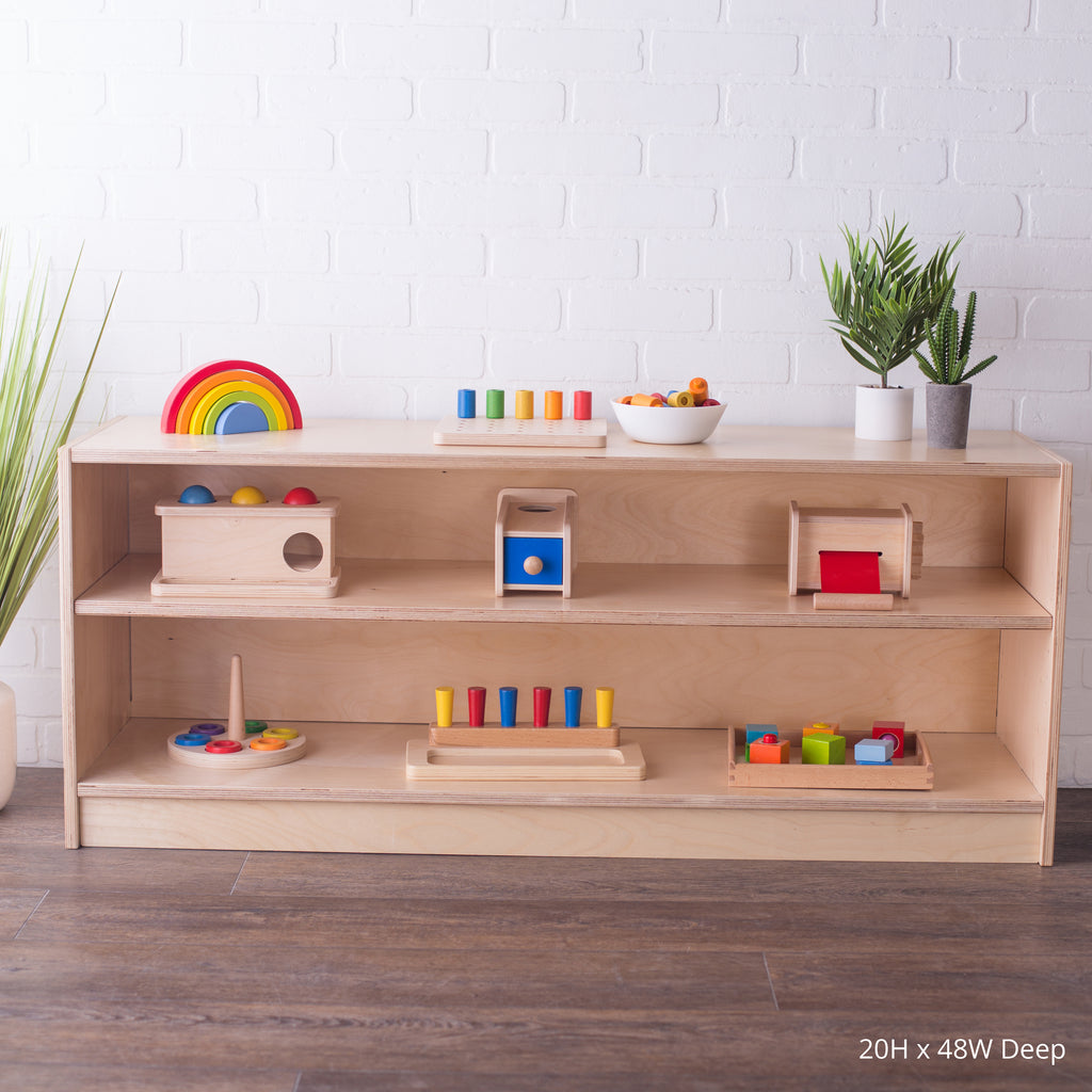 20 inches high 48 inches wide deep variation of the school montessori full back shelving