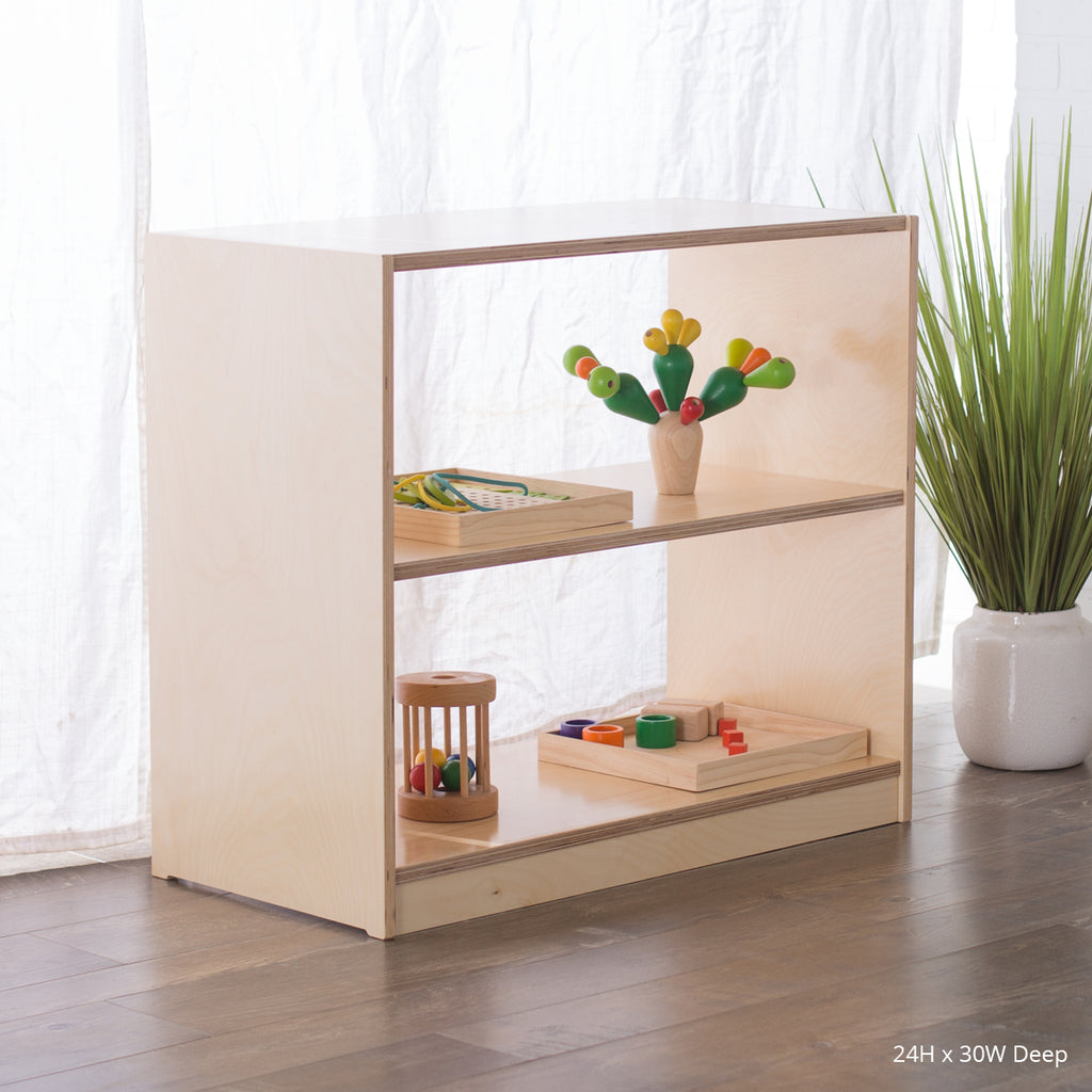 24 inches high 30 inches wide deep variation of the school montessori open back shelving