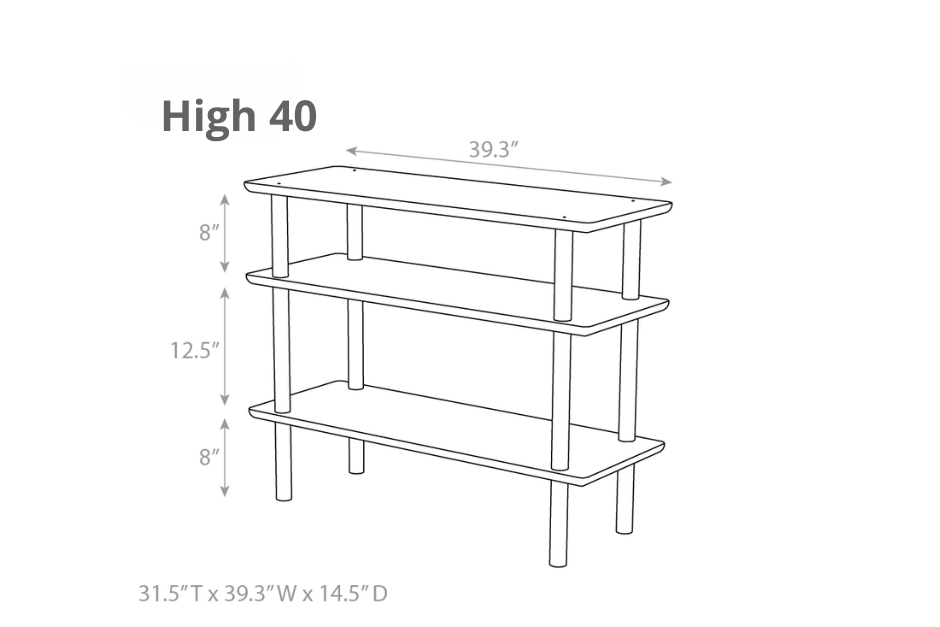 Dimensioned line drawing of the High 40 Luce shelf
