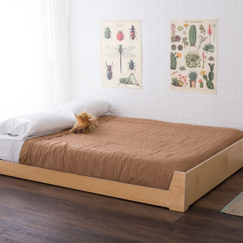 Full Size Floor Bed with Brown Bedding