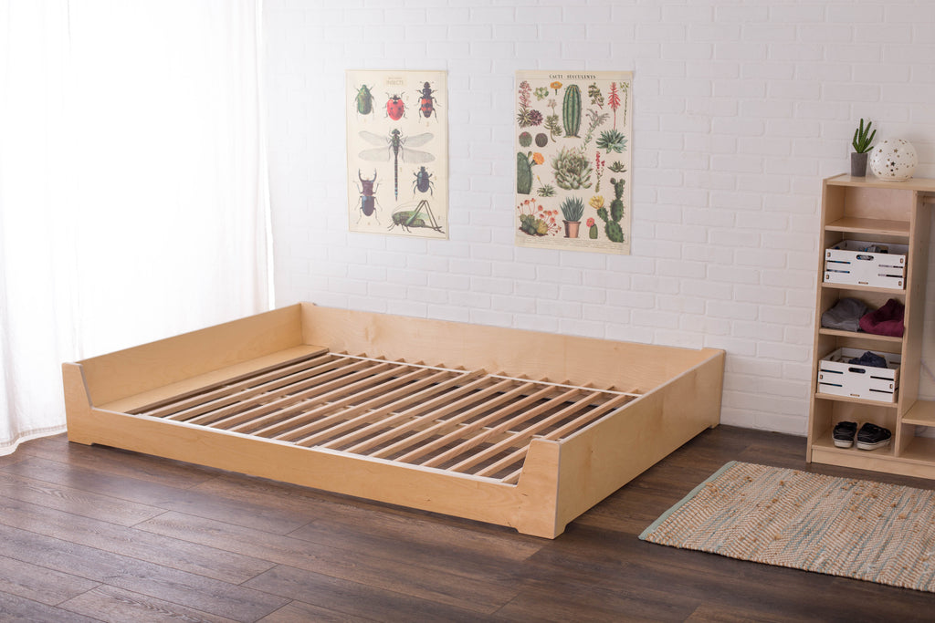 Full size floor bed with oak slats