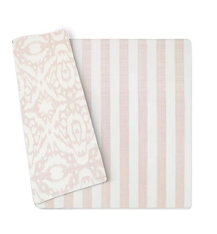 Two fabric swatches with patterns on a white background