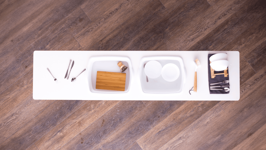 Dish Washing / Sensory Stations Washing Stations Montessori School Finished Birch 16" 2 Tubs - Center / 65 in.