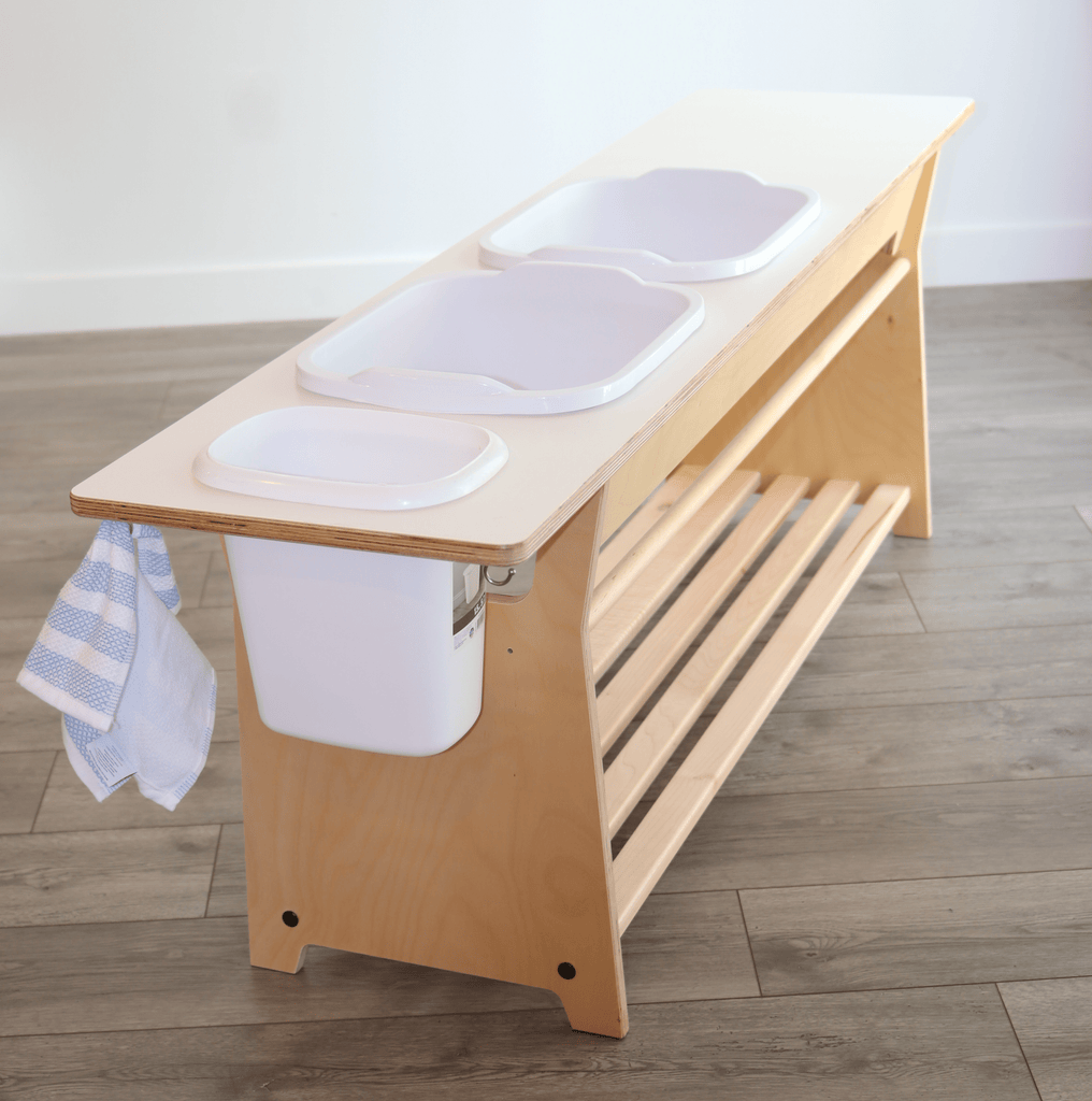 Dish Washing / Sensory Stations Washing Stations Montessori School Finished Birch 22" 2 Tubs + Compost / 65 in.