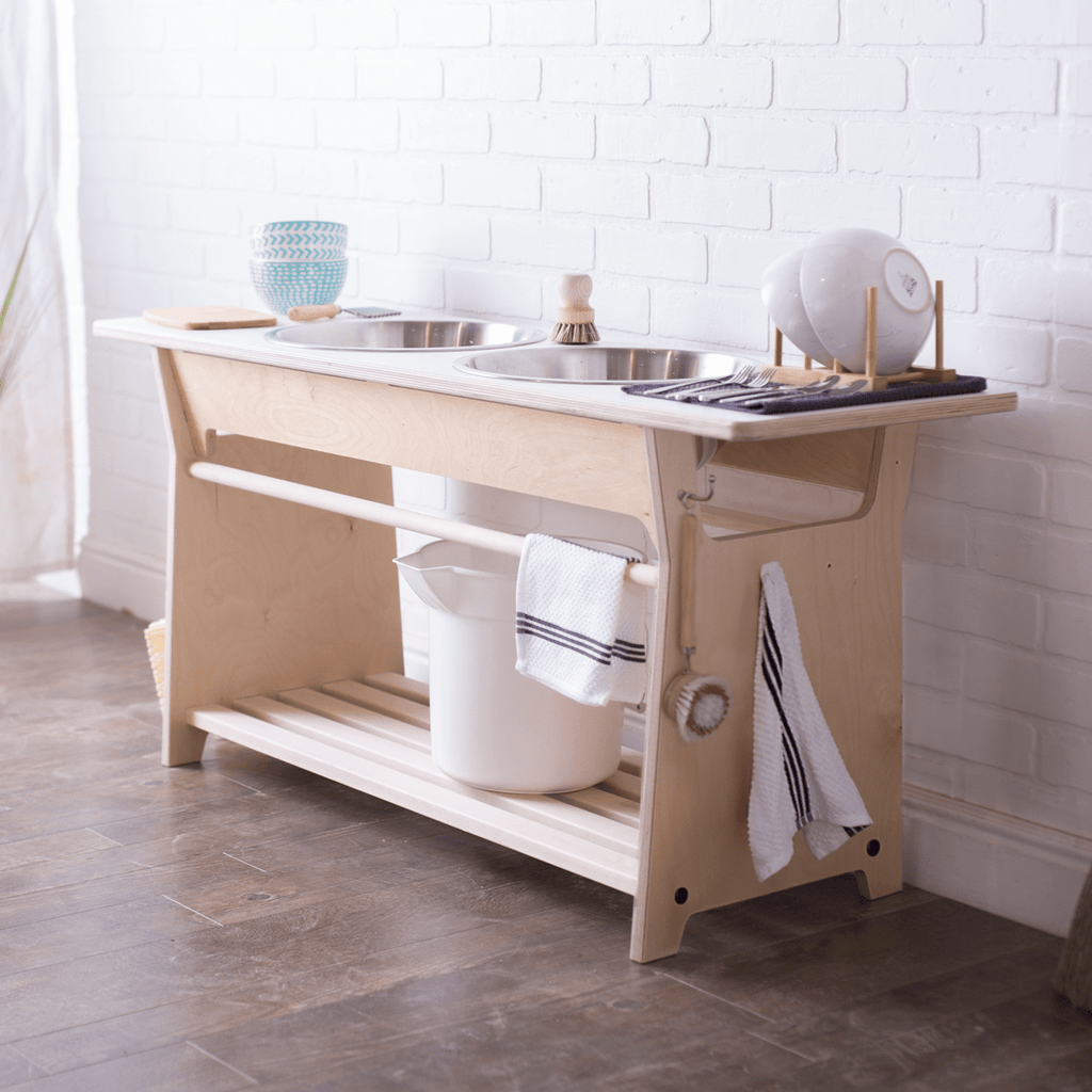 Dish Washing / Sensory Stations Washing Stations Montessori School White & Birch Two-Tone 16" 2 Bowls - Center / 48 in.