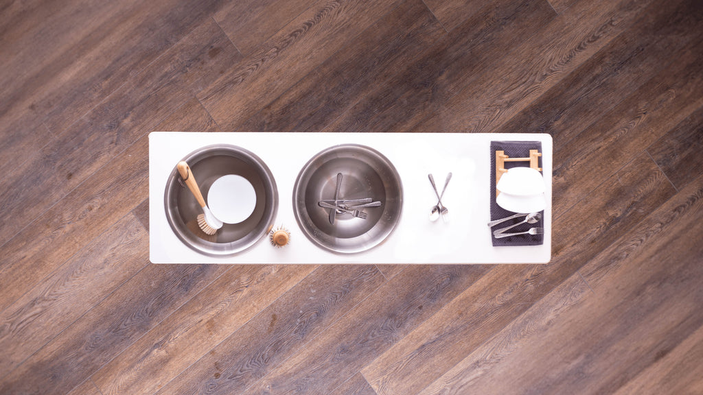 Dish Washing / Sensory Stations Washing Stations Montessori School White & Birch Two-Tone 16" 2 Bowls - Left / 48 in.