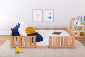 Full-Size Floor Bed Frame with White Bedding