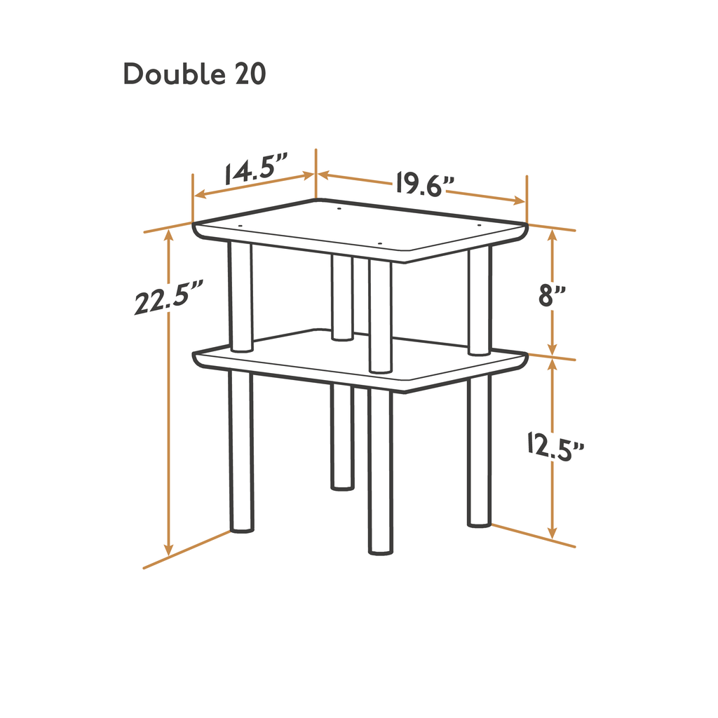 A line drawing of the Double 20 with all dimensions shown