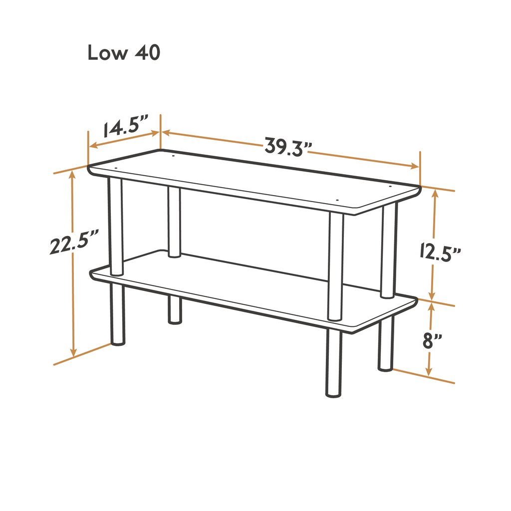 A line drawing of the Low 40 configuration with all dimensions