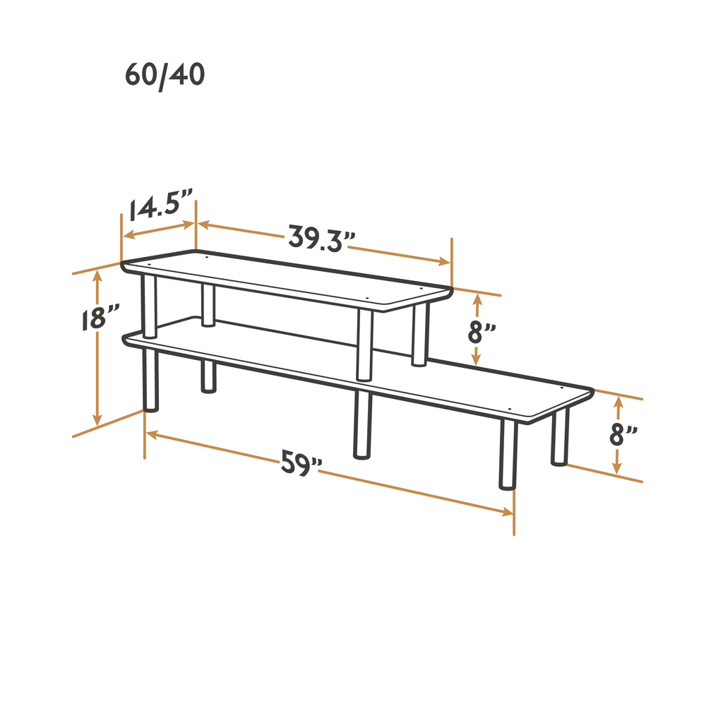Dimensioned line drawing of the 60/40 Luce Shelf