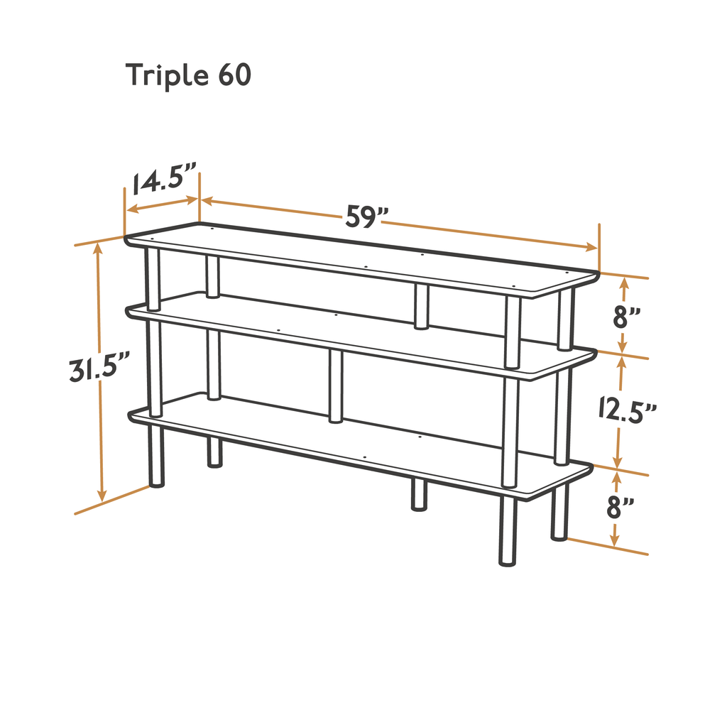 Luce Triple 60 dimensioned line drawing