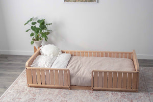 Low Profile Wooden Kids Bed with Rails