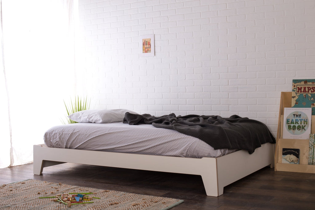 Value-Grade Birch Montessori Floor Bed Floor Bed Value-Grade Twin Size White 1 Low Side + 1 High Side