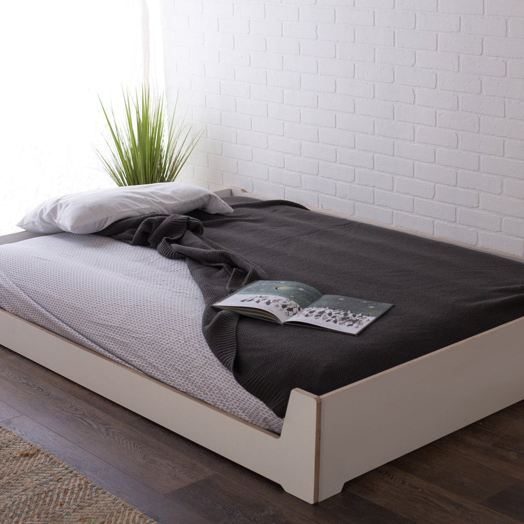 White Full Size Toddler Floor Bed with Low Side
