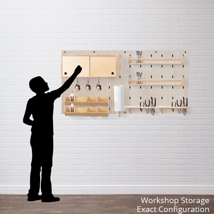 A workshop storage solution on a horizontally-oriented slotboard