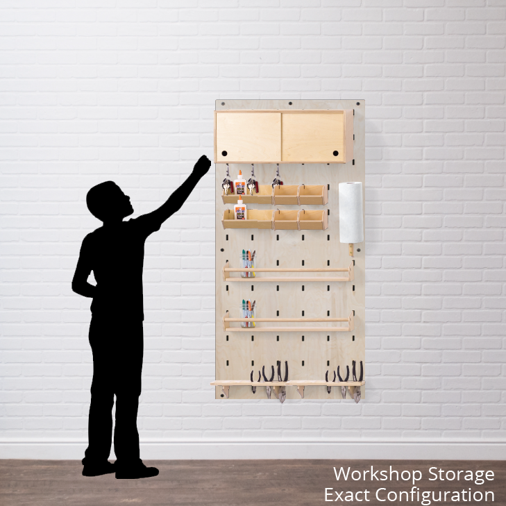 A configuration of the makerwall showing a setup for workshop storage