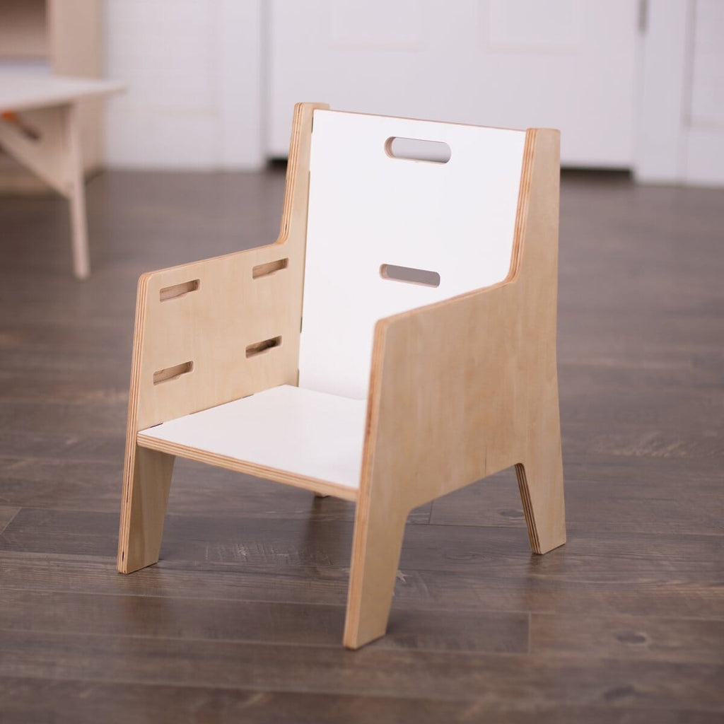 Adjustable Montessori Weaning Chair Weaning Table Set Tables & Seating White & Birch Two-Tone 