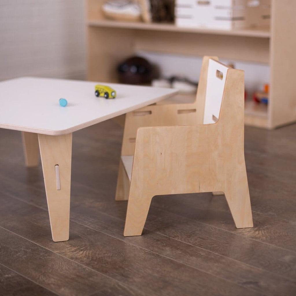Adjustable Montessori Weaning Table and Chair Set Weaning Table Set Tables & Seating 1 Chair White & Birch Two-Tone 12" + 15" + 18" Table Legs