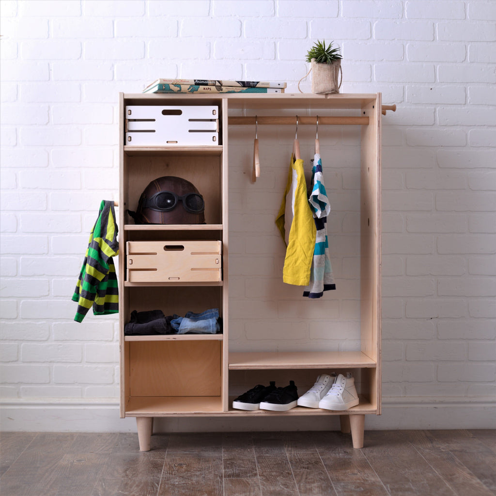 Alba Montessori Children's Wardrobe Wardrobe Wardrobe Finished Birch with Legs 