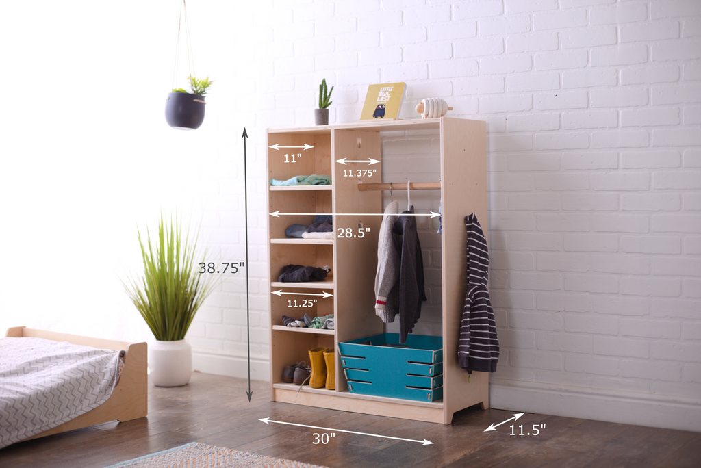 Childrens wardrobe with dimensions (38.75" tall, 30"wide, 11.5" deep)