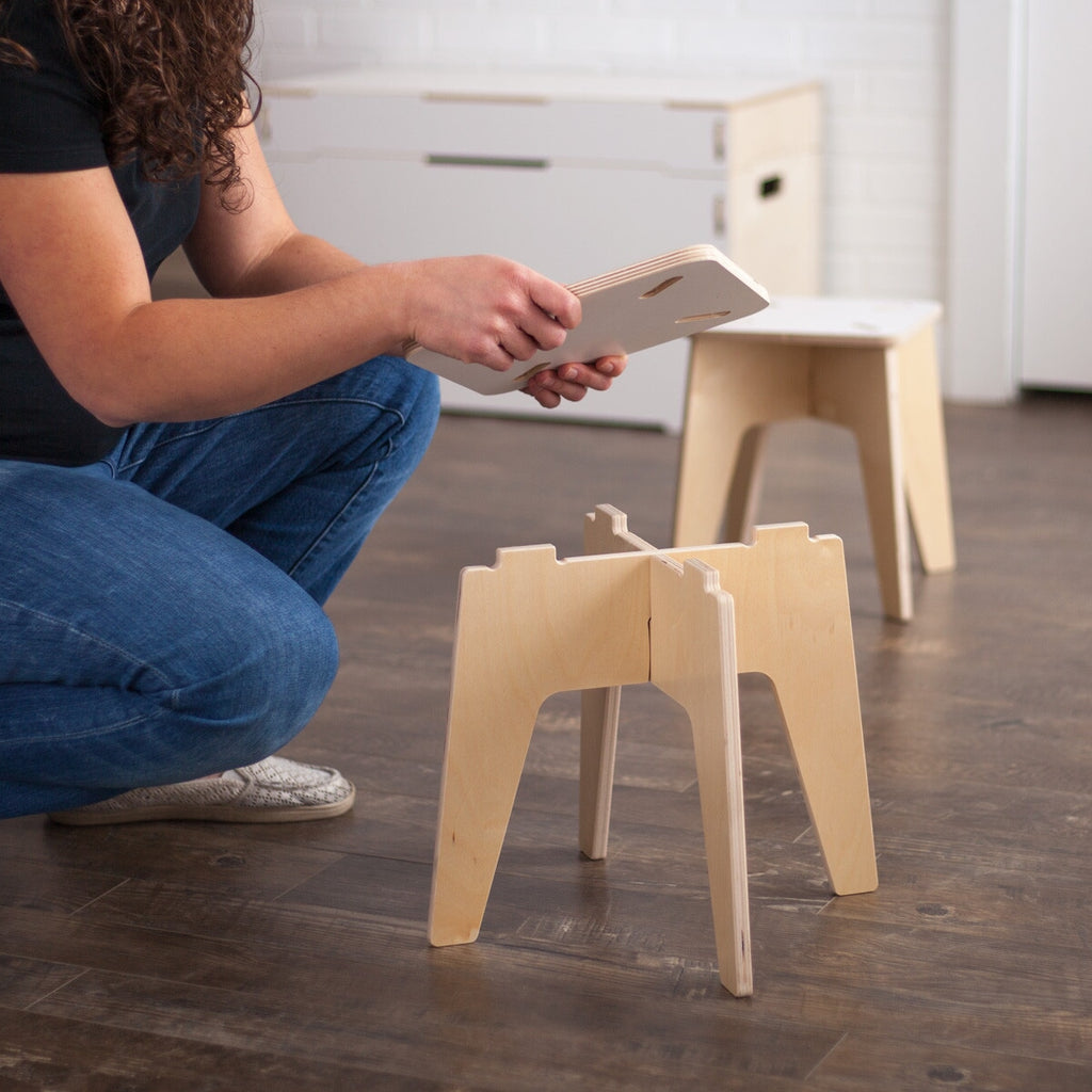 Wooden Kids Stools Kids Table Set Tables & Seating White & Birch Two-Tone Single Stool 